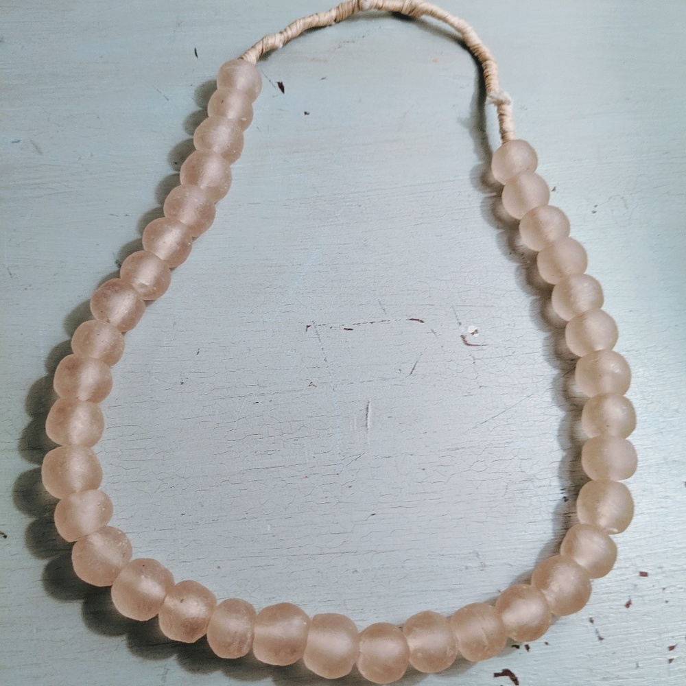 African Beach Glass Necklace Frosted Pink